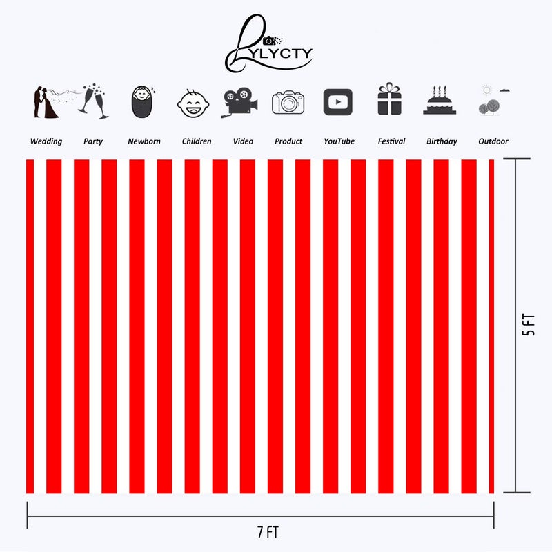 LYLYCTY 7x5 Birthady Backdrop Movie Theater Themed Party Decorations Big Top Circus Theme Party Supplies Banner Red and White Striped Background LYZY0503 - Image 2